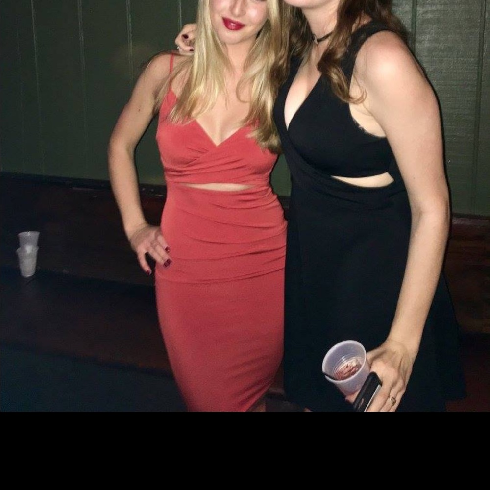 Peppermayo red jersey criss-cross cut out dress